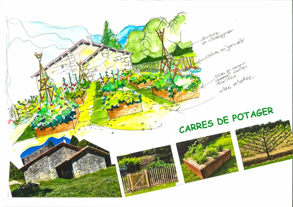 Esquisse de la partie potager lors d'un projet d'aménagement paysager complet réalisé par Serra Paysage