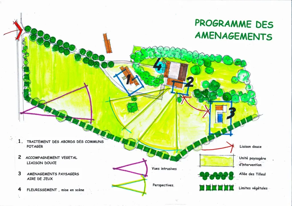 Programme des aménagements lors d'un projet complet réalisé par Serra Paysage